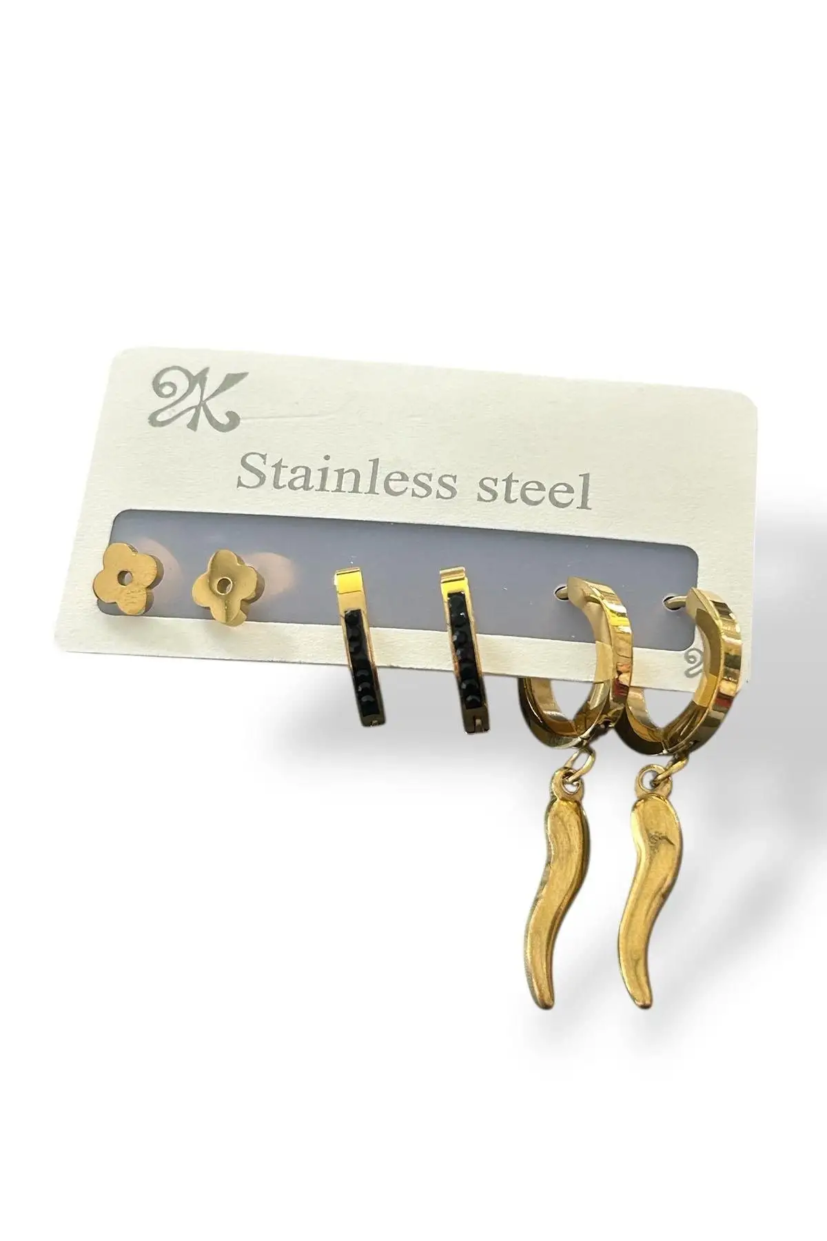 6lı Altın Renk Karışık Figürlü Çelik Küpe Set