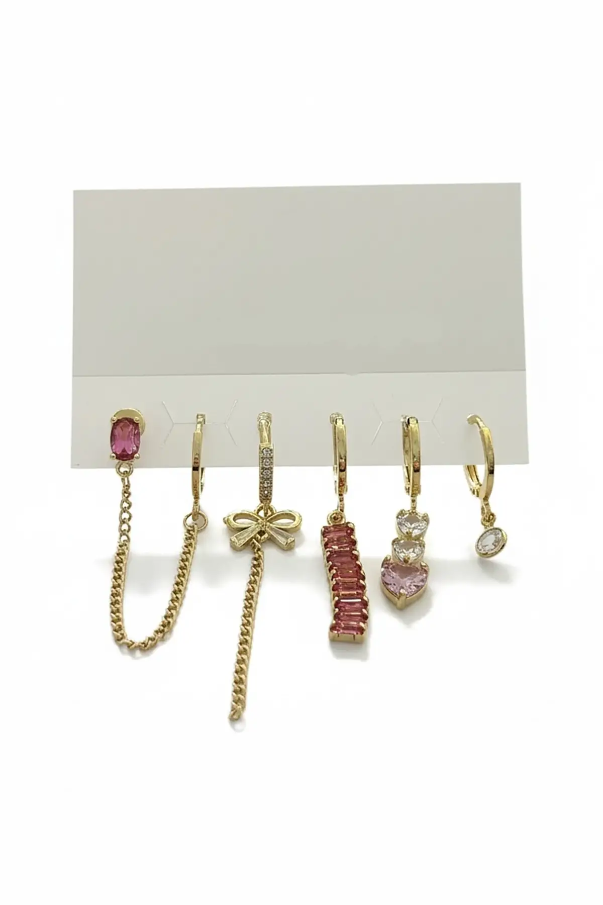 6lı Altın Renk Taş Detaylı Küpe Set