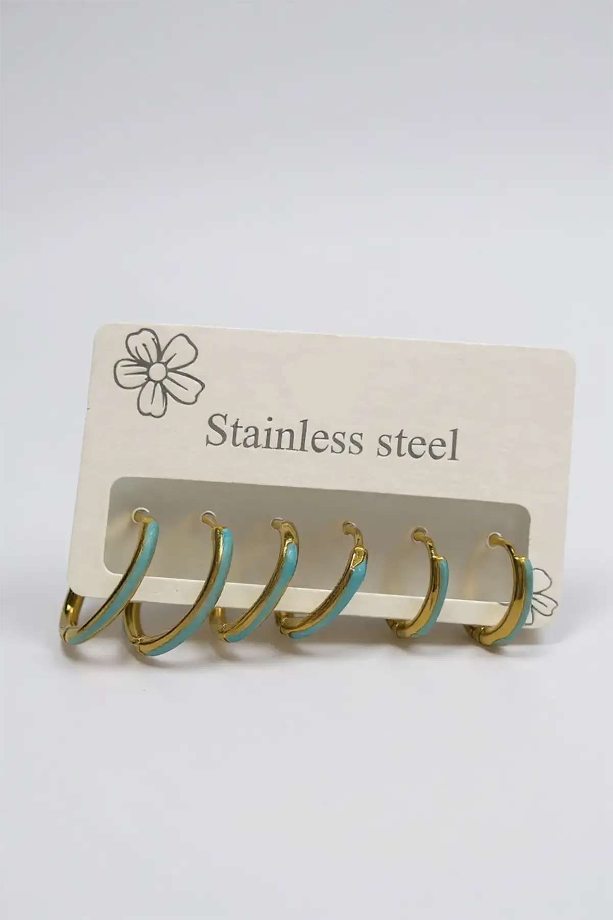 6lı Altın Ve Mavi Renk Çelik Halka Küpe Set