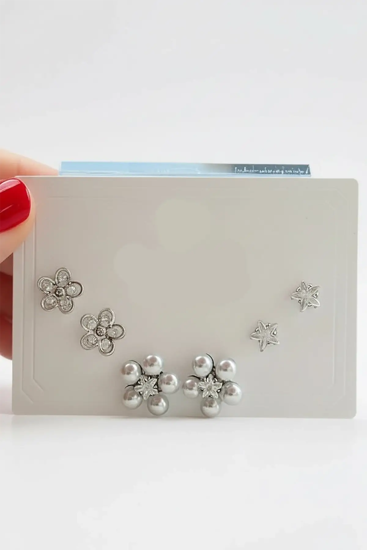 6lı Gümüş Renk Çiçek Figürlü Taş Detaylı Küpe Set