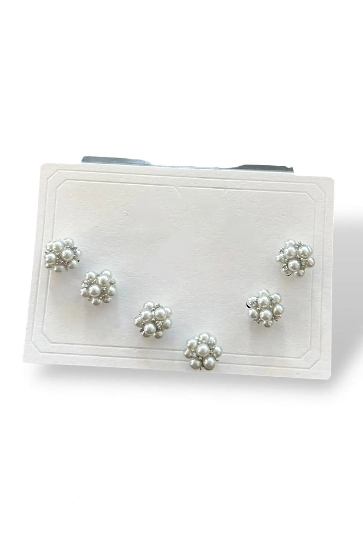 6lı Gümüş Renk İnci Detaylı 14k Altın Kaplama Küpe Set