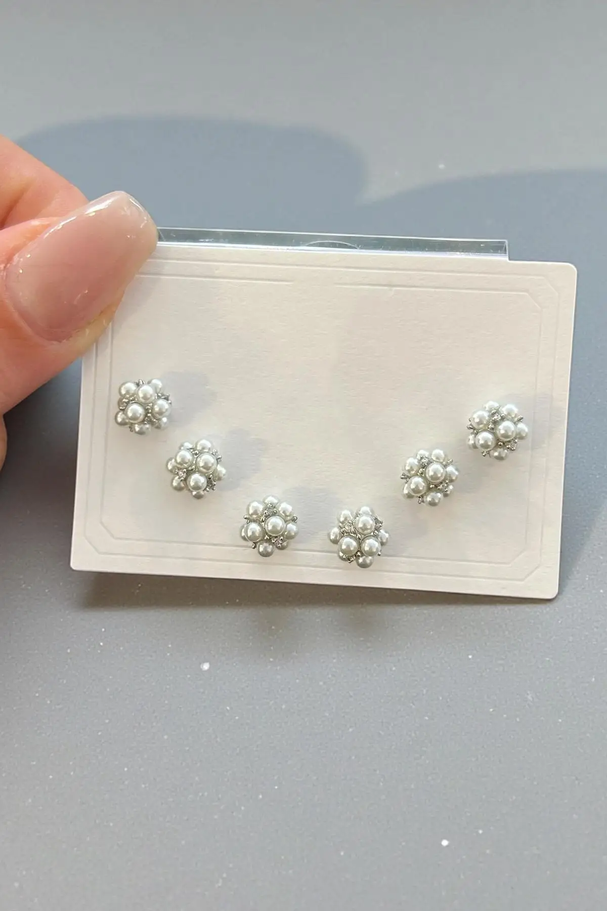 6lı Gümüş Renk İnci Detaylı 14k Altın Kaplama Küpe Set