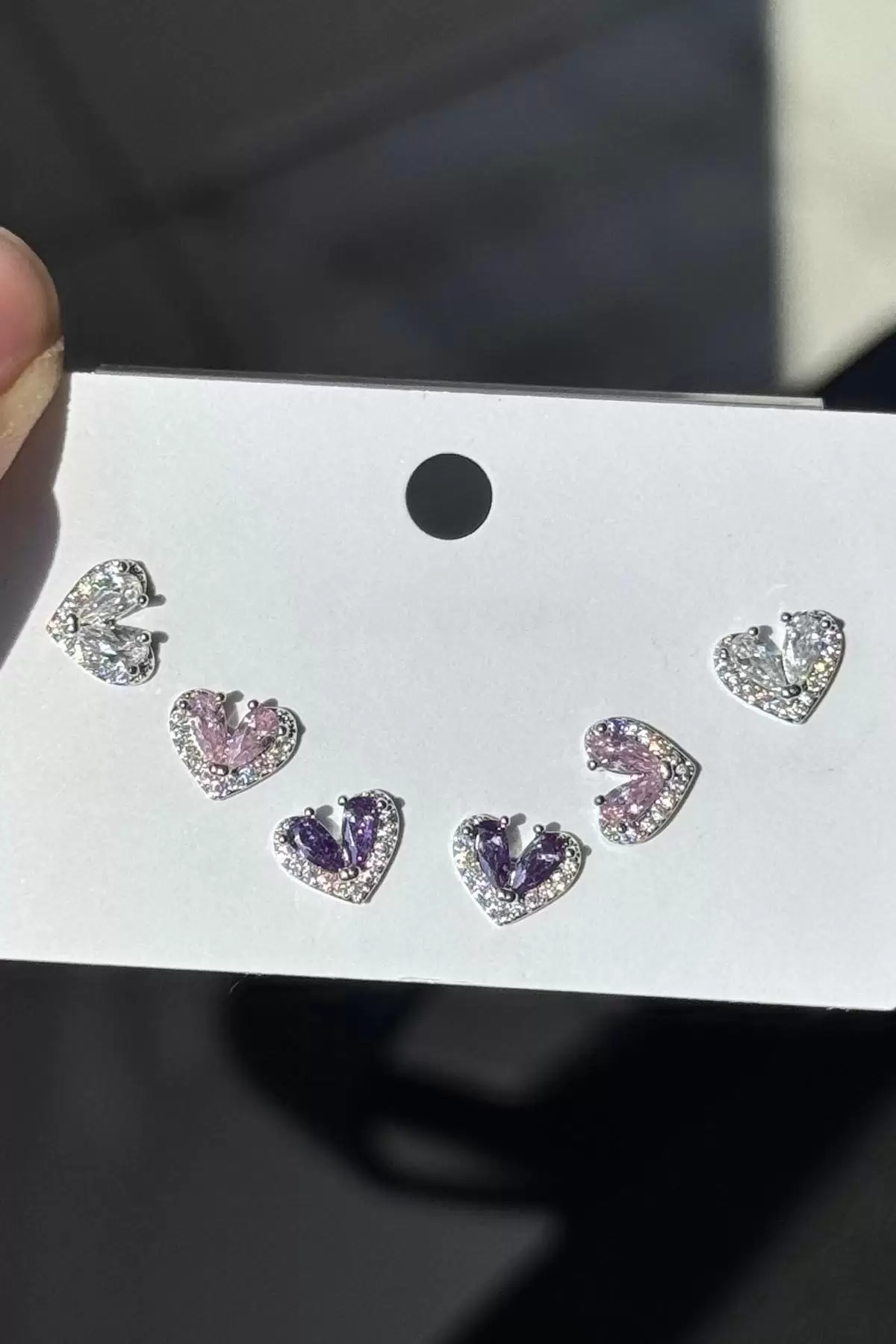 6lı Gümüş Renk Kalp Figürlü Taş Detaylı Küpe Set