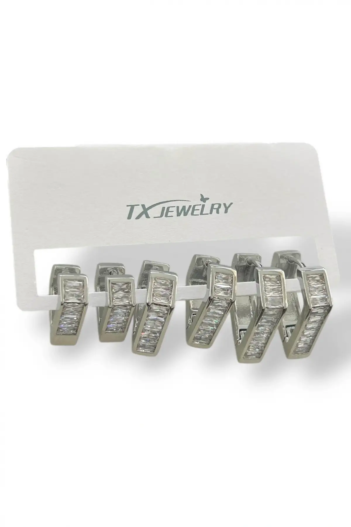 6lı Gümüş Renk Taş Detaylı 14K Altın Kaplama TX Küpe Set