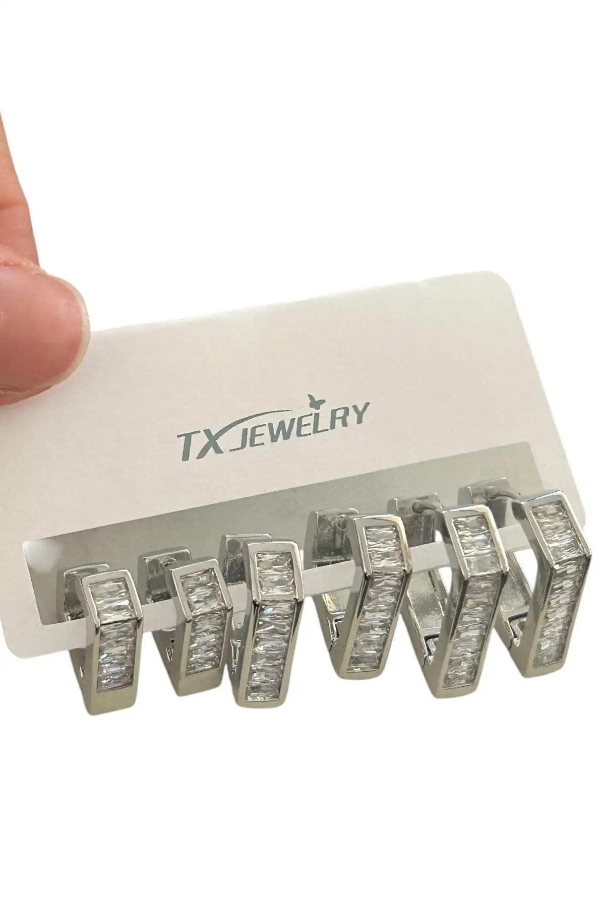 6lı Gümüş Renk Taş Detaylı 14K Altın Kaplama TX Küpe Set