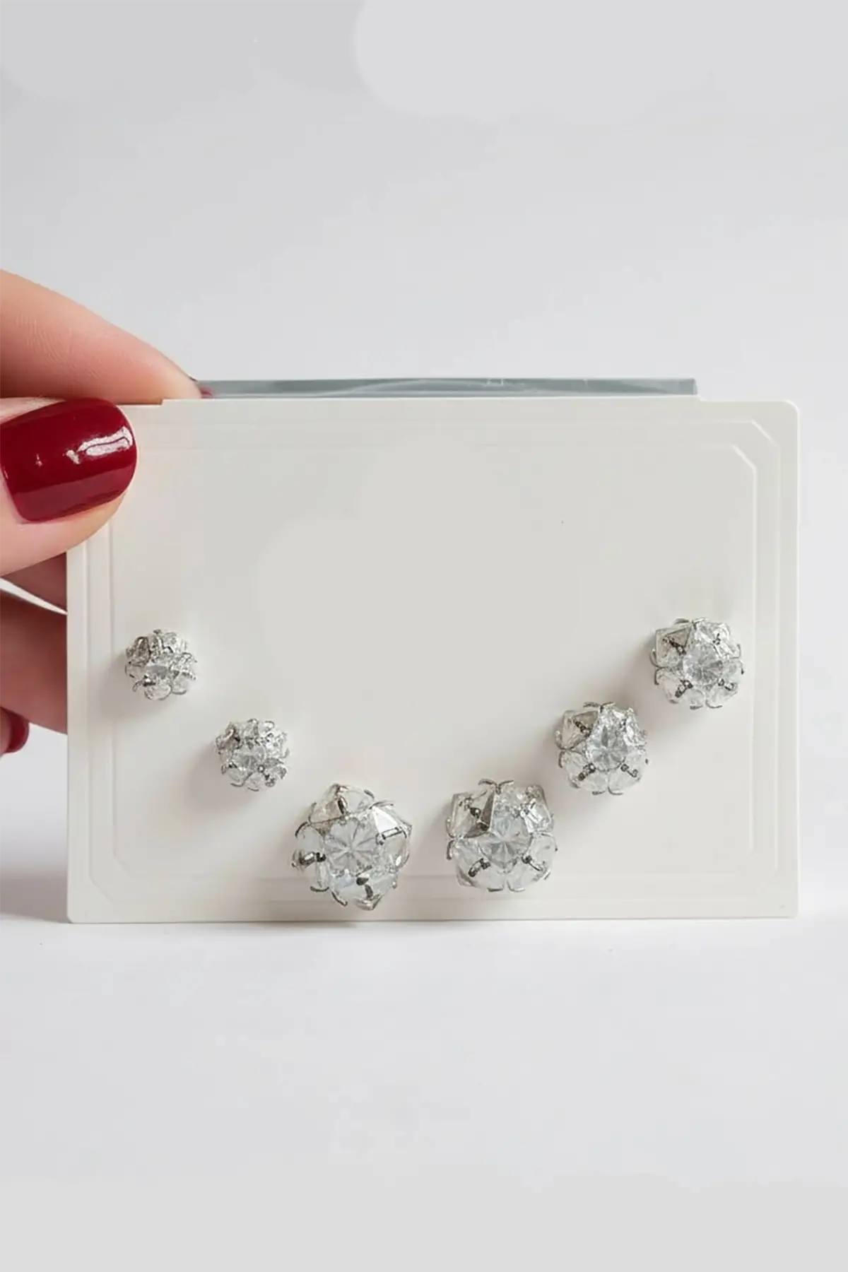 6lı Gümüş Renk Taş Detaylı Küpe Set