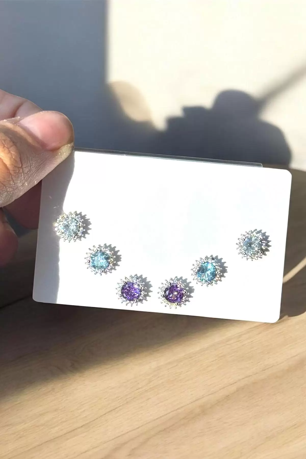 6lı Gümüş Renk Taş Detaylı Küpe Set