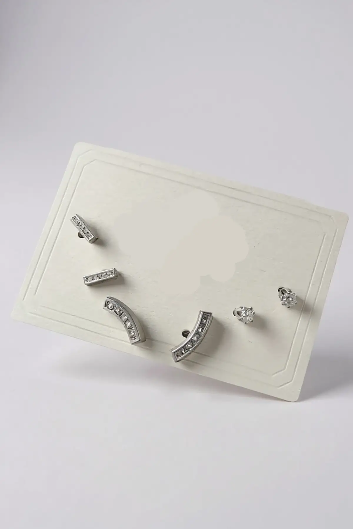 6lı Gümüş Renk Taş Detaylı Küpe Set