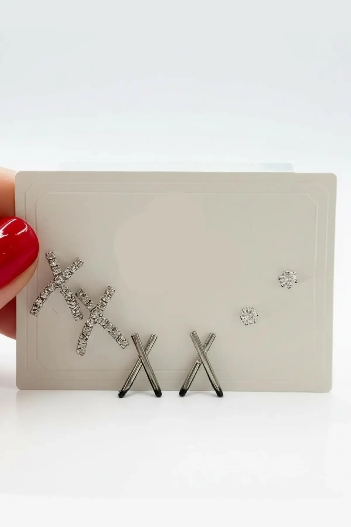 6lı Gümüş Renk Taş Detaylı Küpe Set