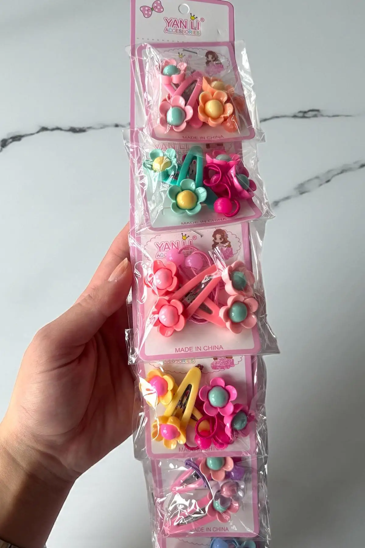 6lı Karışık Renk Çiçek Figürlü Lastik Toka Ve Yan Toka Set