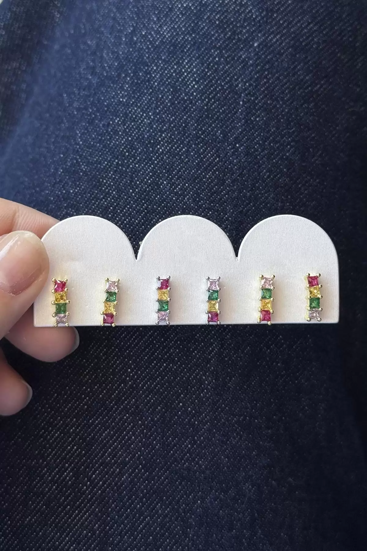 6lı Karışık Renk Taş Detaylı Küpe Set