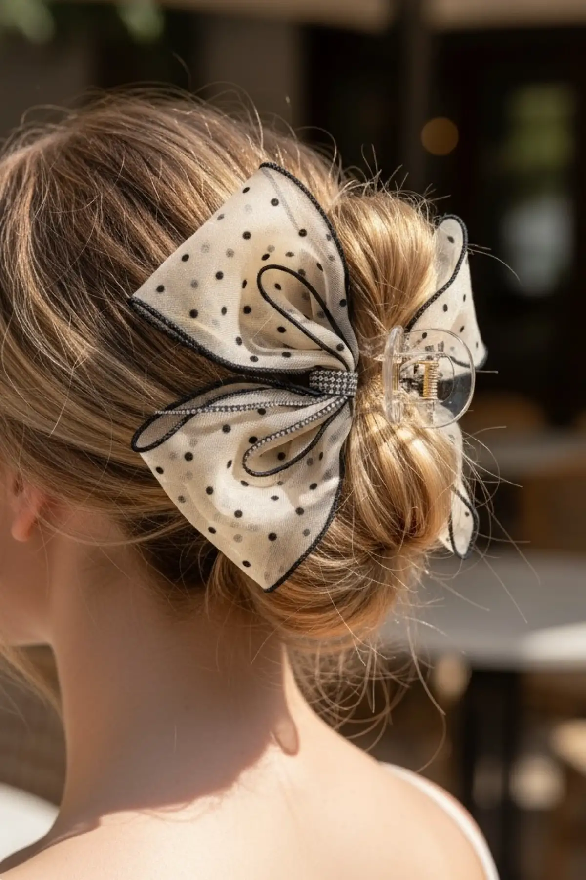 Açık Kahve Renk Kurdele Figürlü Puantiyeli Mandal Toka