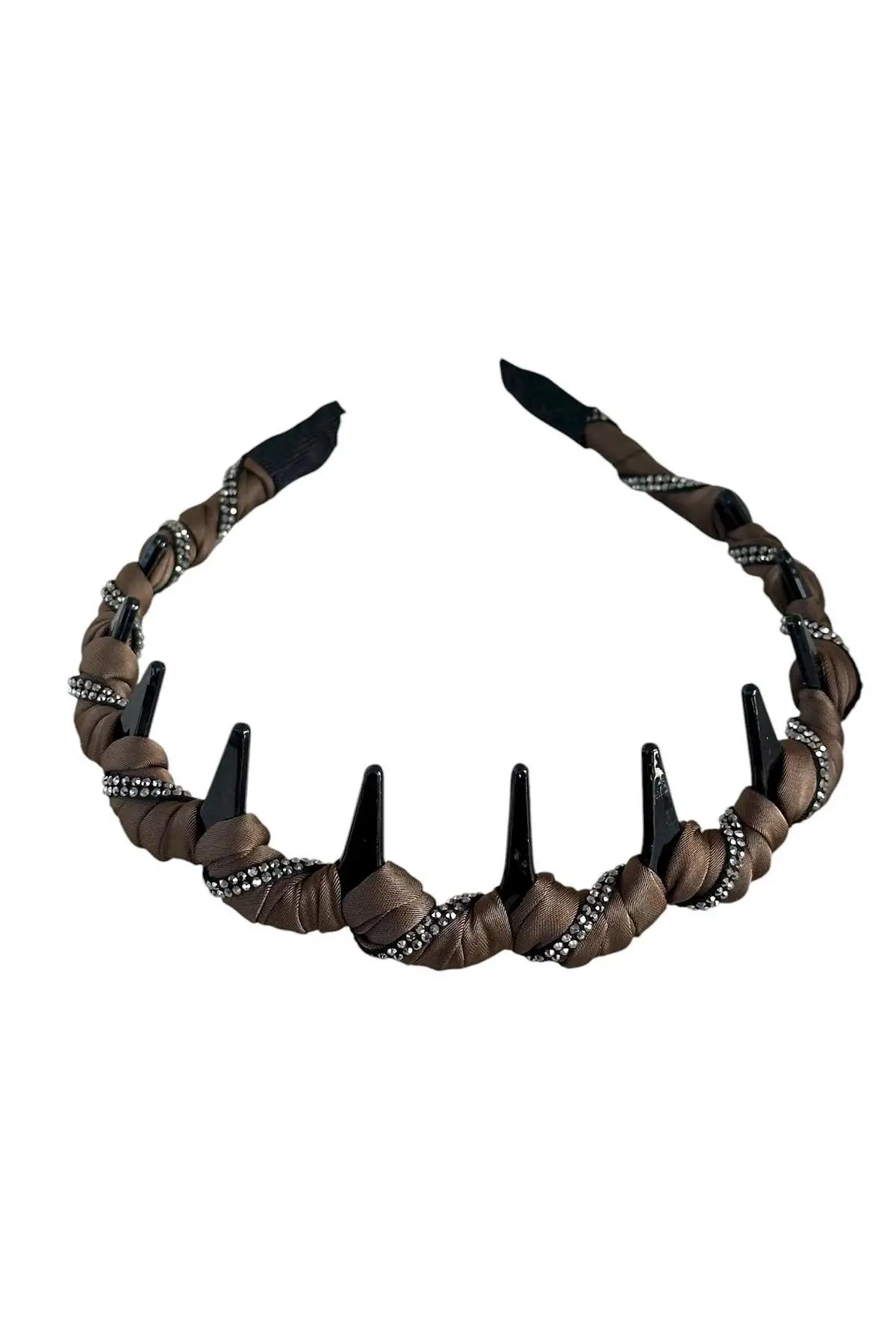 Açık Kahve Renk Taş Detaylı Taraklı Taç
