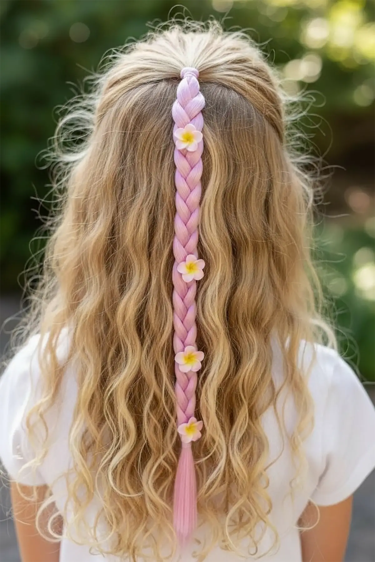 Açık Pembe Renk Çiçek Figürlü Saç Detaylı Lastik Toka