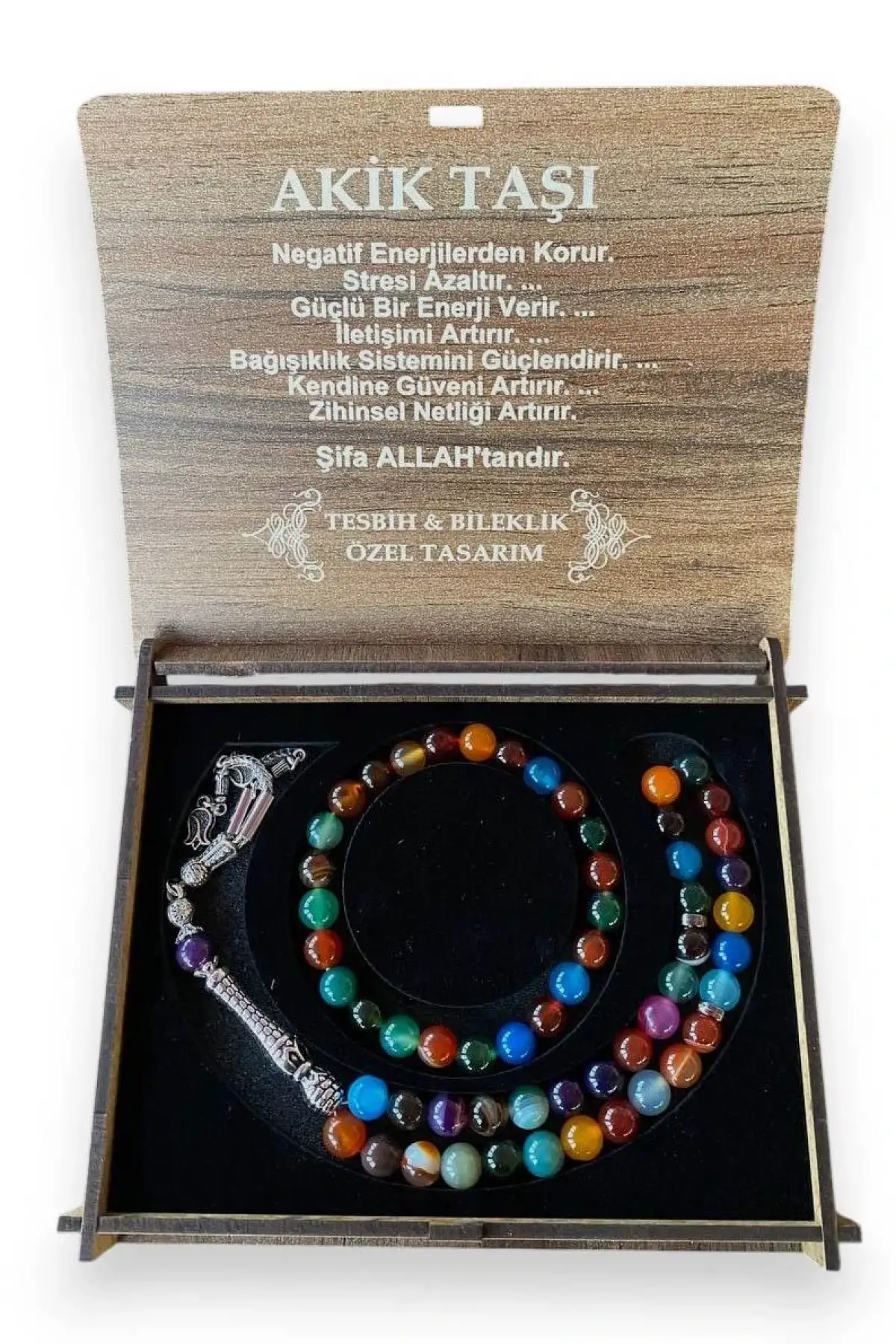 Ahşap Kutuda Akik Taşı Seti Tesbih / Bileklik