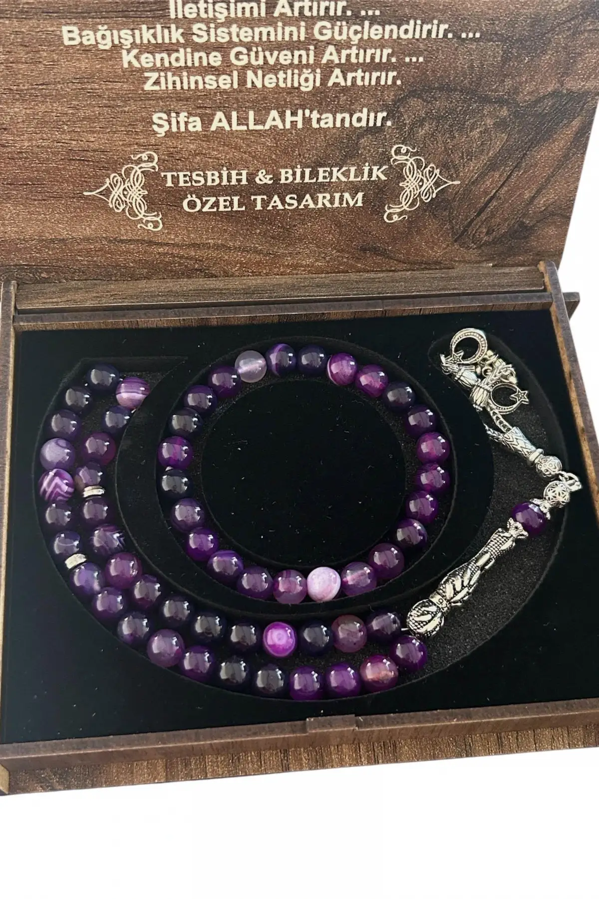 Ahşap Kutuda Akik Taşı Seti Tesbih / Bileklik