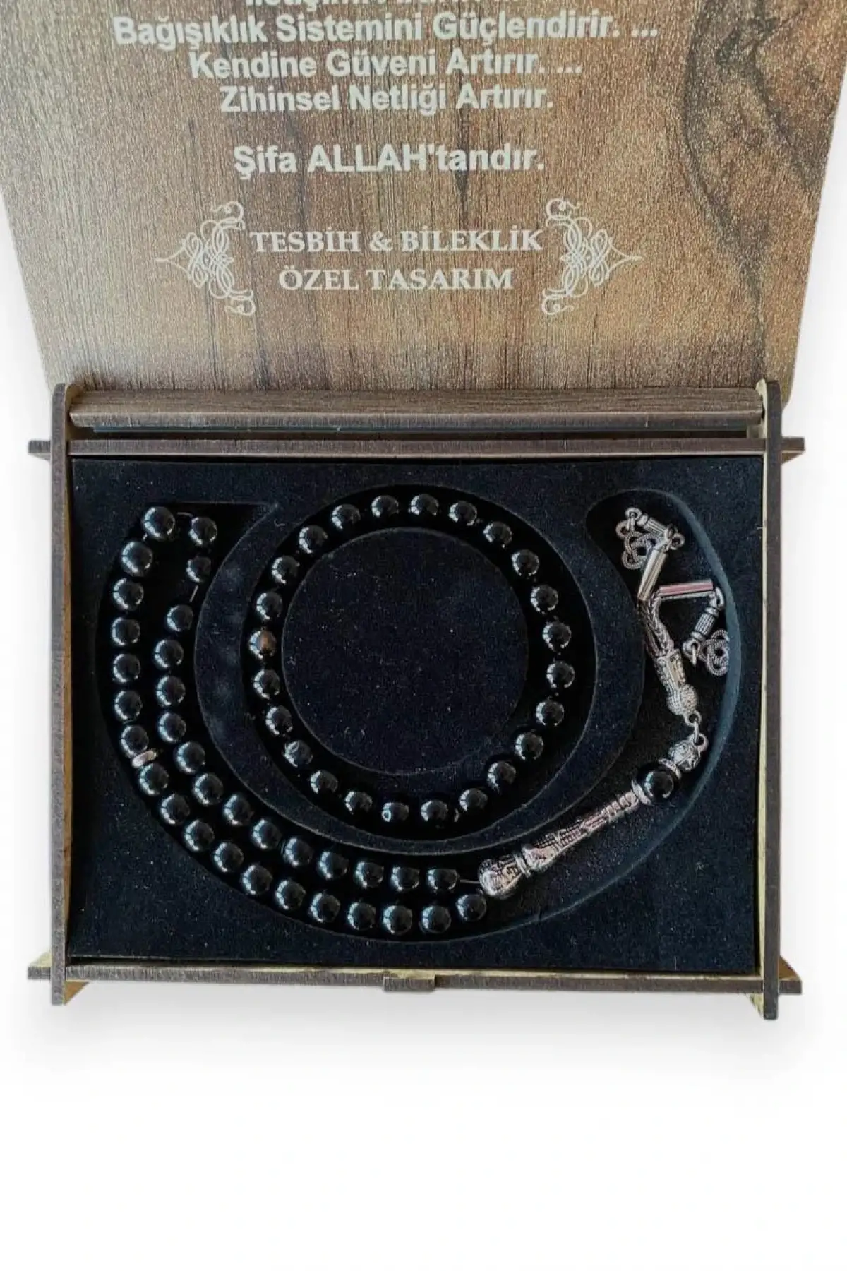 Ahşap Kutuda Akik Taşı Seti Tesbih / Bileklik