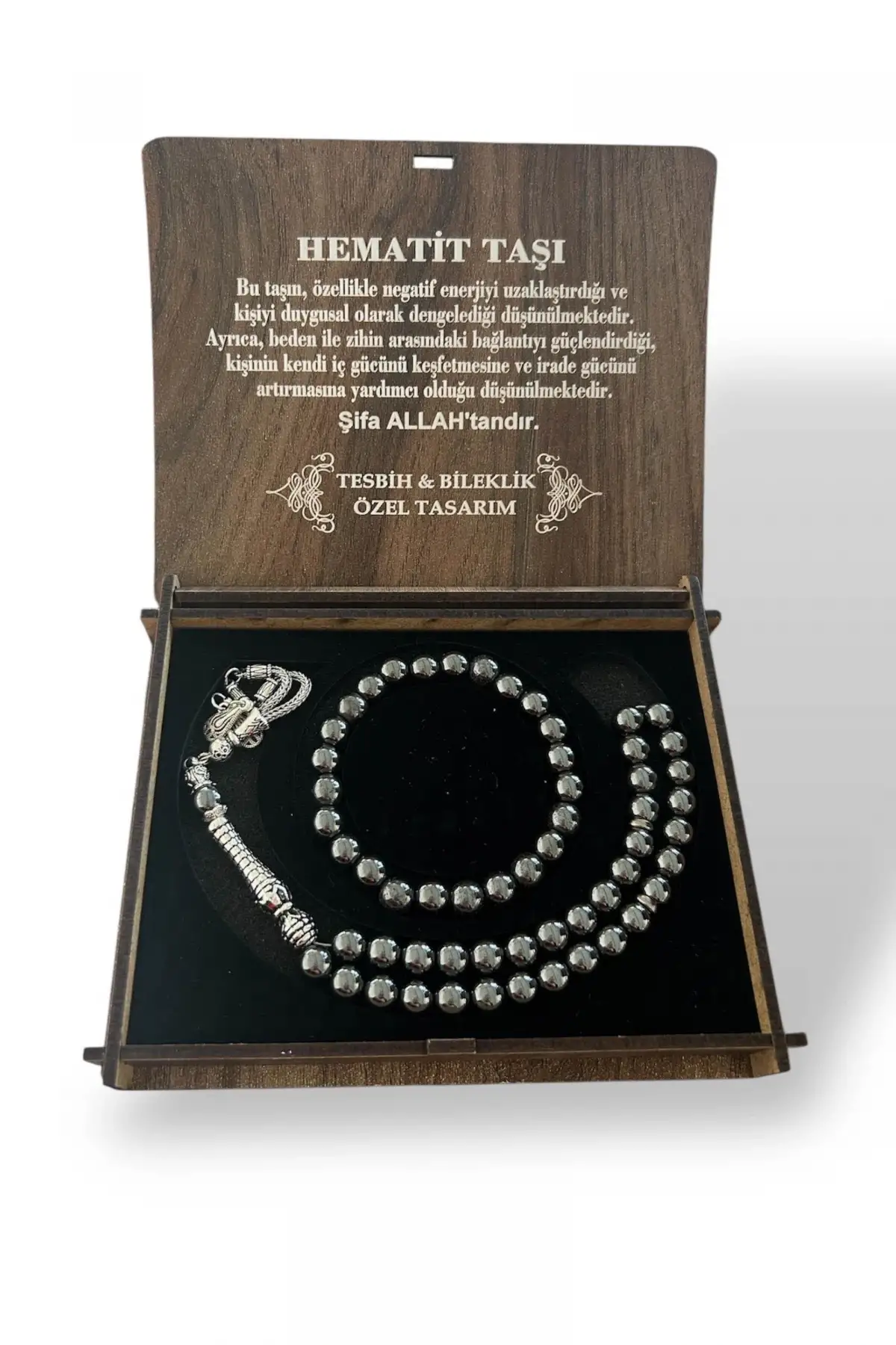 Ahşap Kutuda Hematit Taşı Seti Tesbih / Bileklik