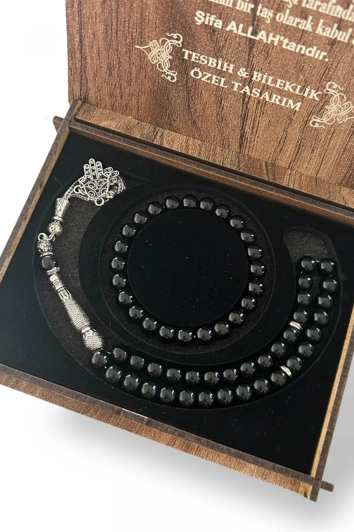 Ahşap Kutuda Oniks Taşı Seti Tesbih / Bileklik