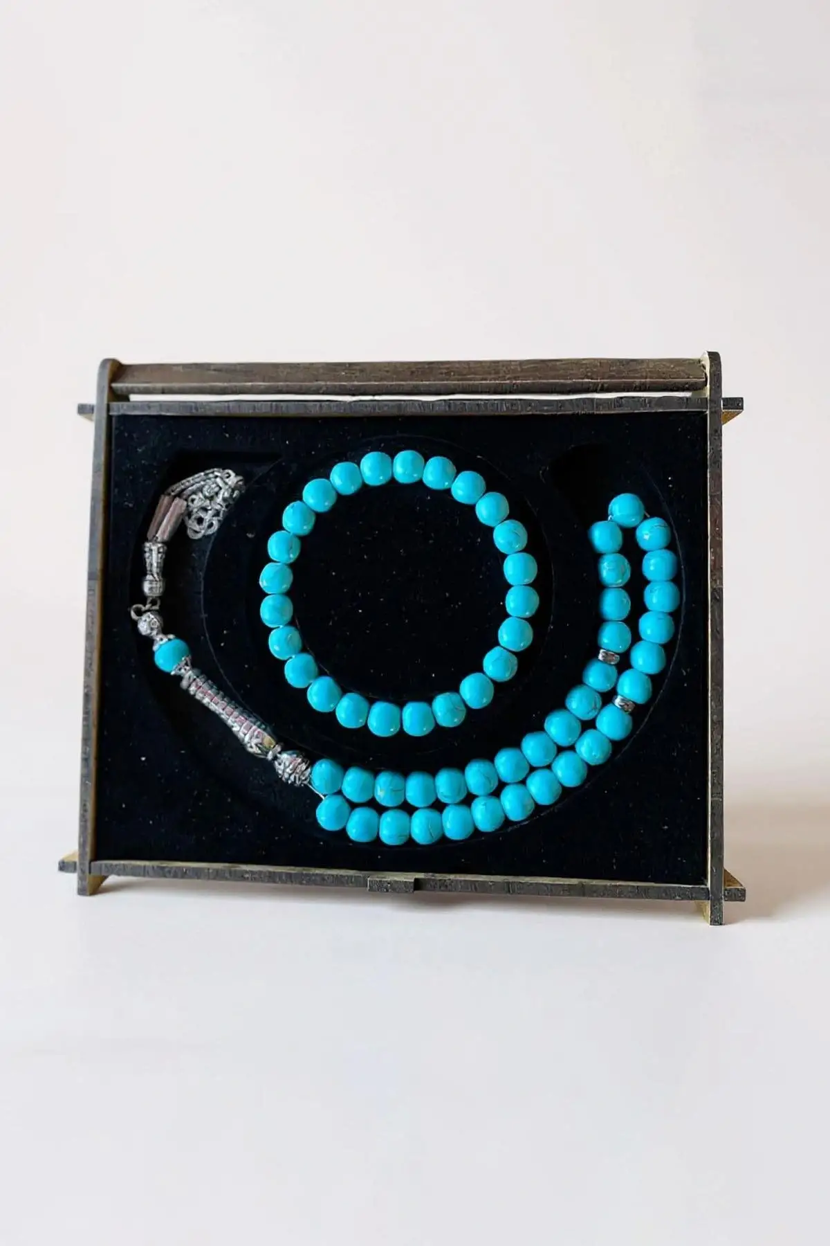 Ahşap Kutuda Turkuaz Taşı Seti Tesbih / Bileklik