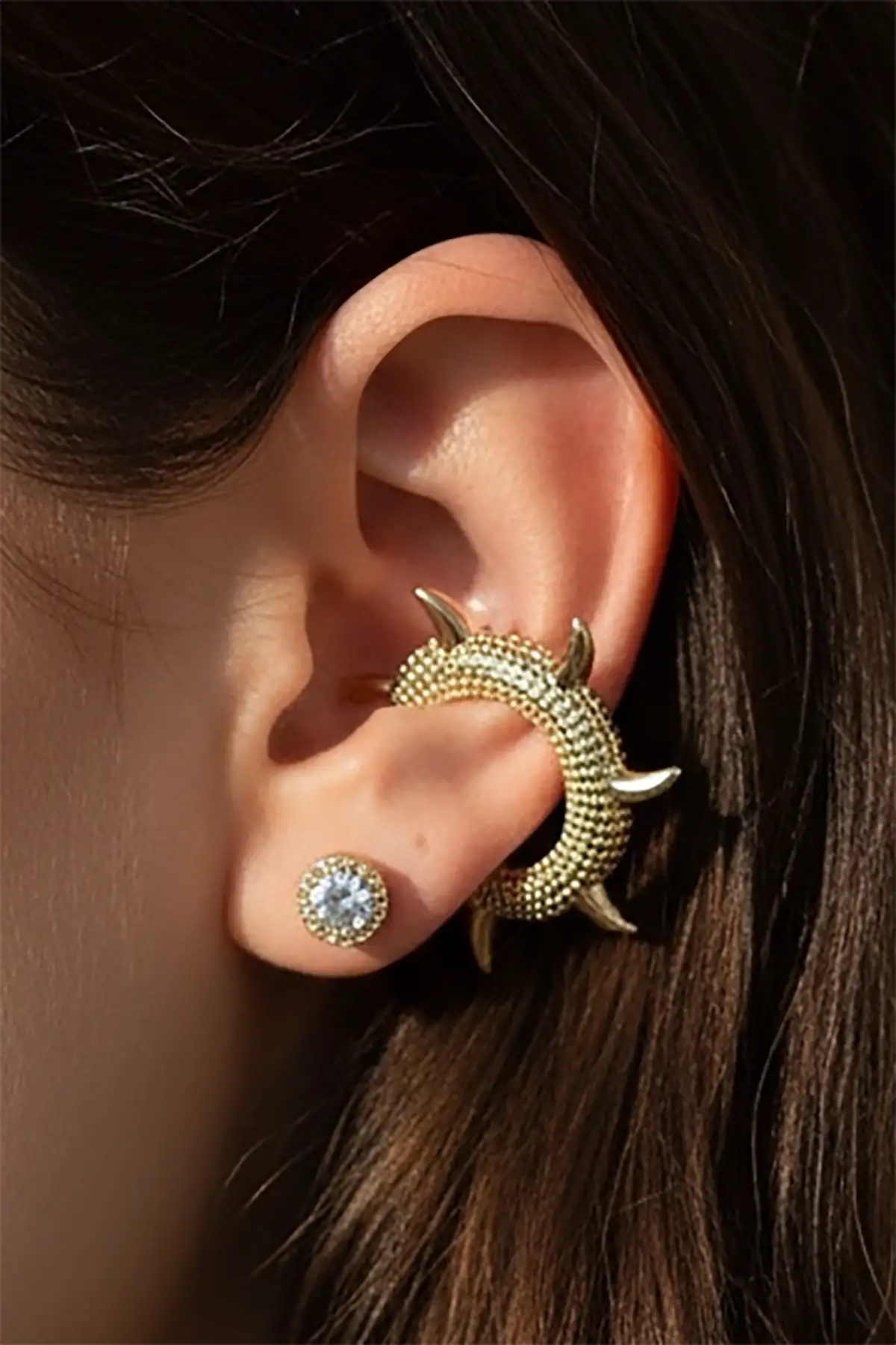 Altın Renk 14K Altın Kaplama TX Ear Cuff (Tek)