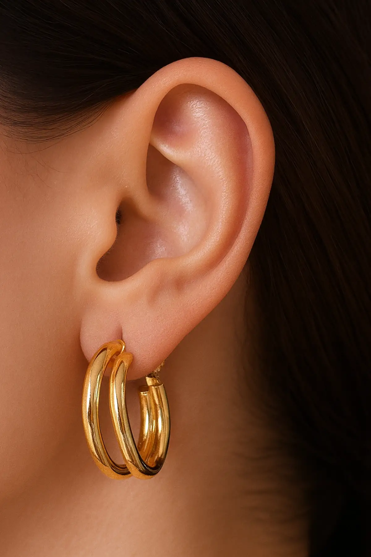 Altın Renk 15MM Halka Küpe (Çift)