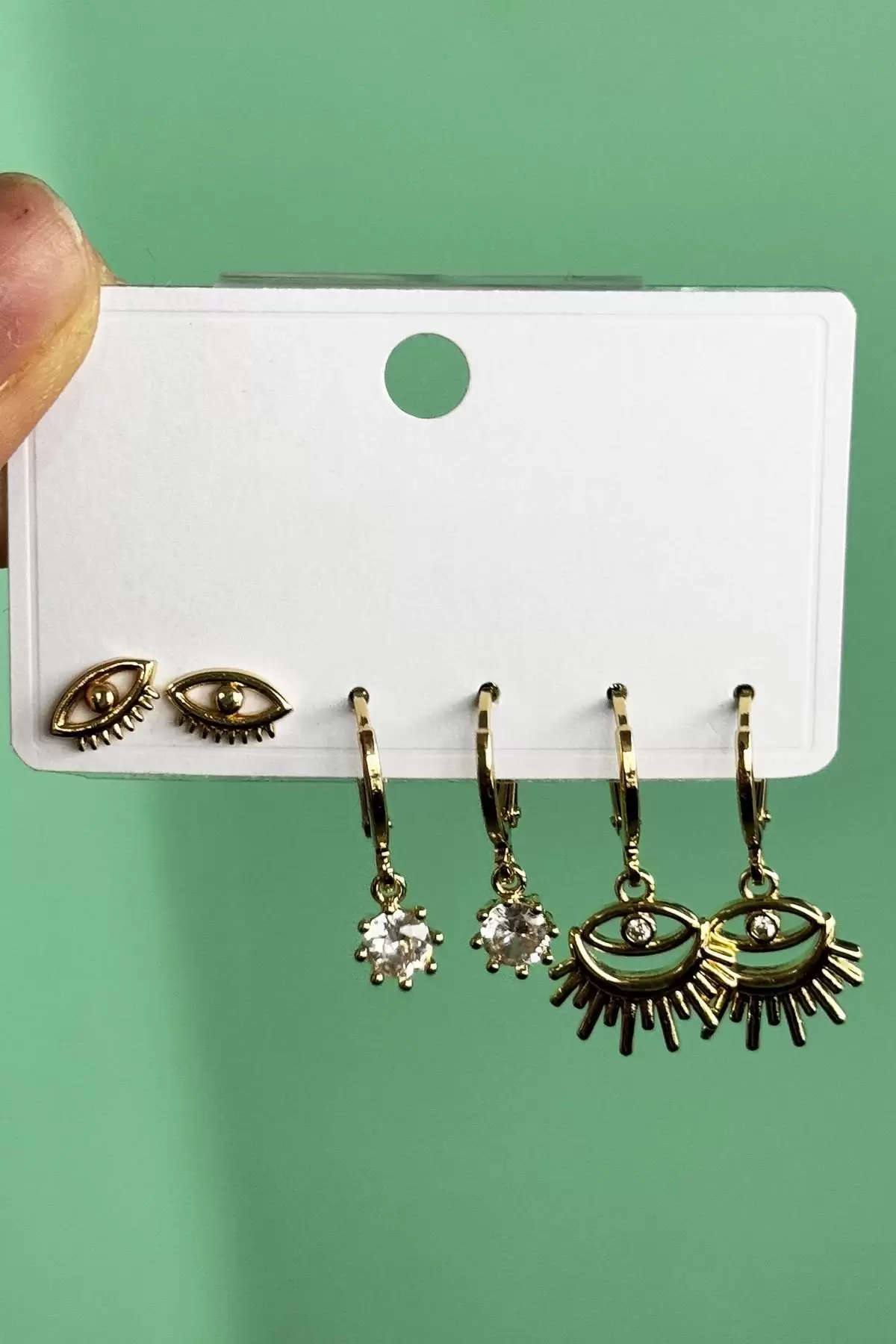 Altın Renk 6lı Göz Figürlü Küpe Set