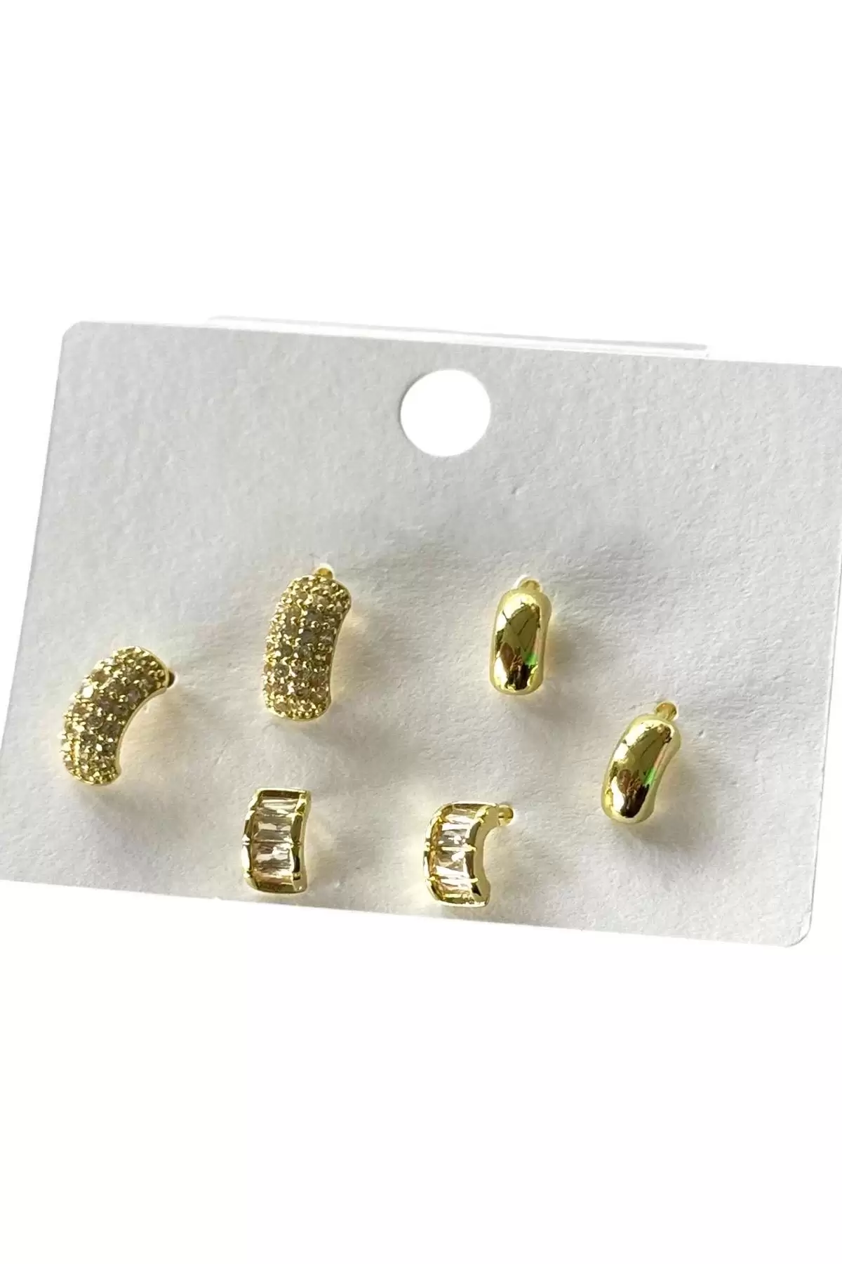 Altın Renk 6lı Taş Detaylı Küpe Set