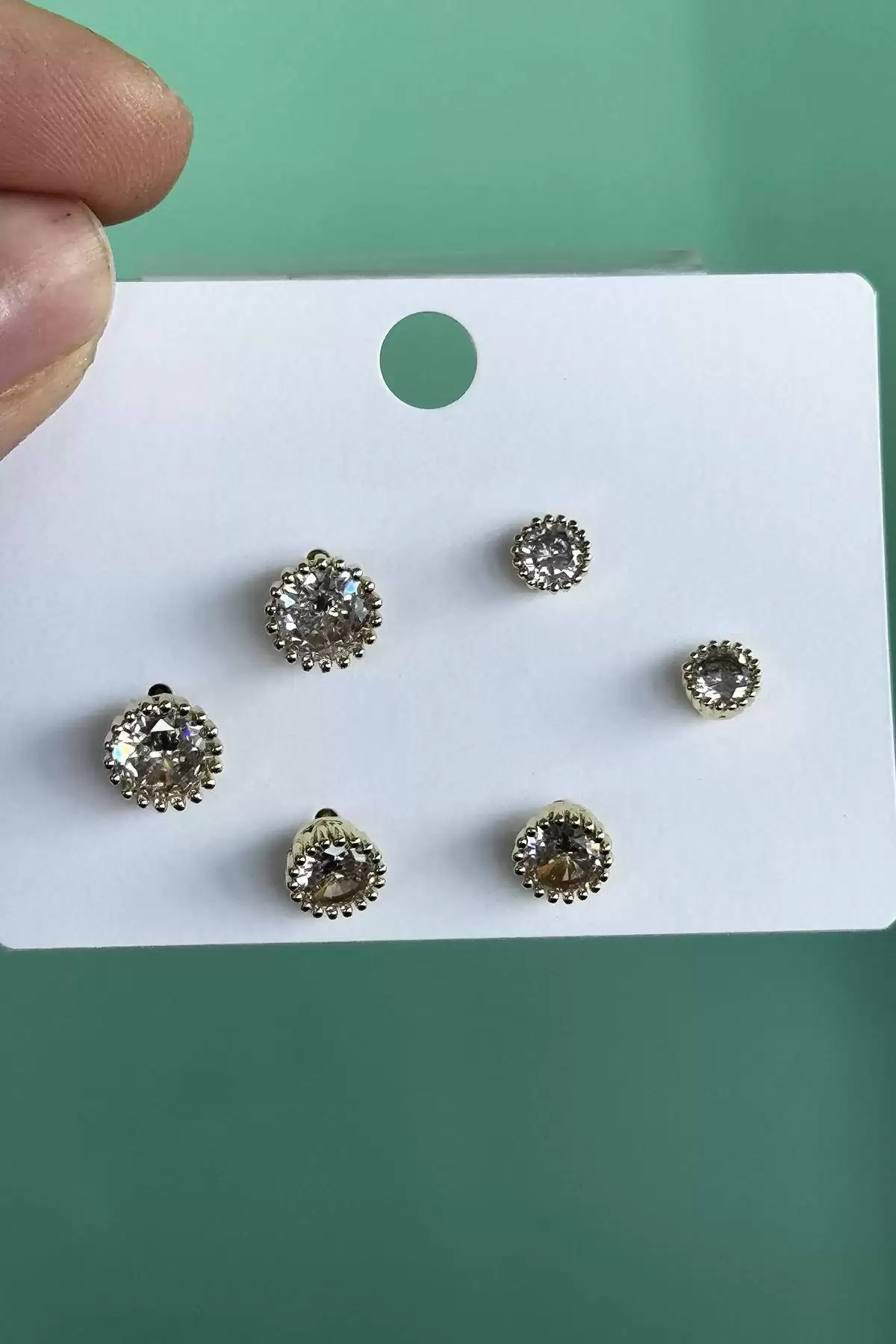 Altın Renk 6lı Taş Detaylı Küpe Set