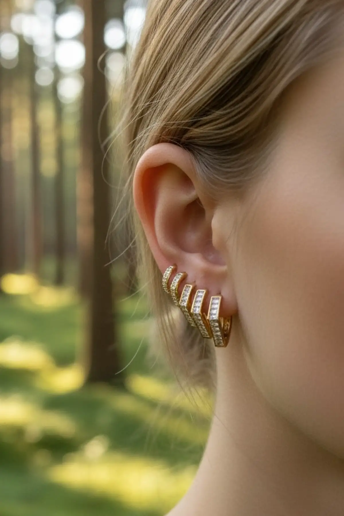 Altın Renk 6lı Taş Detaylı TX 14K Altın Kaplama Küpe Set