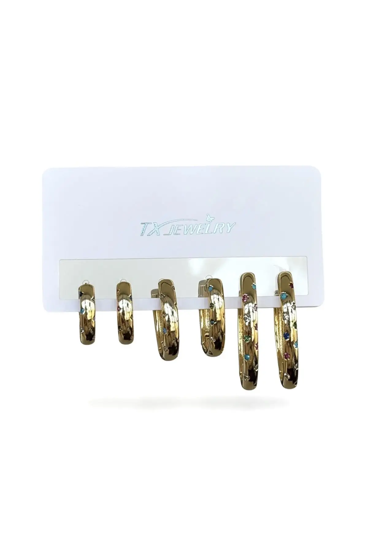 Altın Renk 6lı Taş Detaylı TX 14K Altın Kaplama Küpe Set