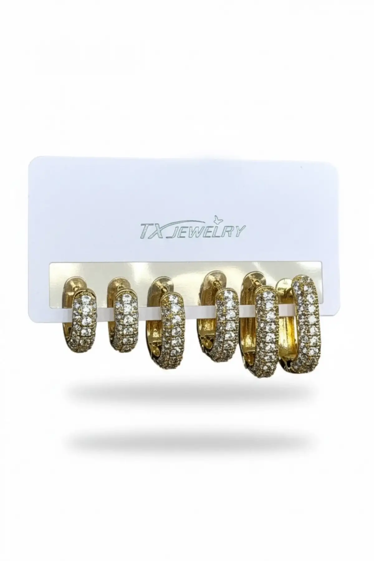 Altın Renk 6lı Taş Detaylı TX 14K Altın Kaplama Küpe Set