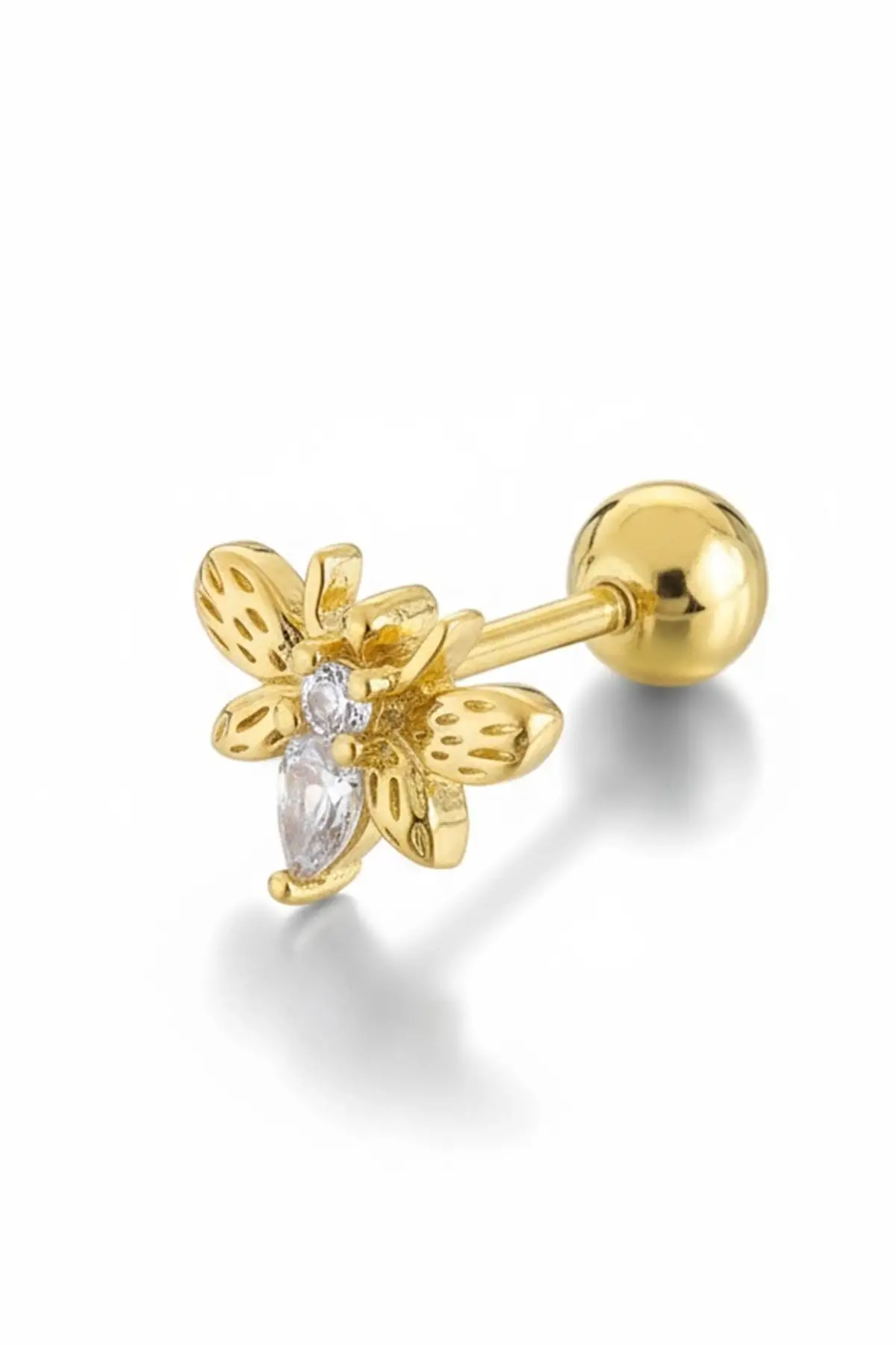 Altın Renk Arı Figürlü Cerrahi Çelik Tragus/Kıkırdak Küpe/Piercing (Tek)