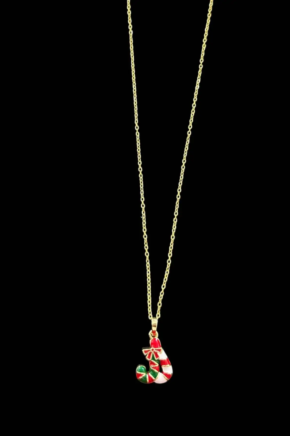 Altın Renk Baston Şekeri Figürlü Çelik Yılbaşı Kolyesi