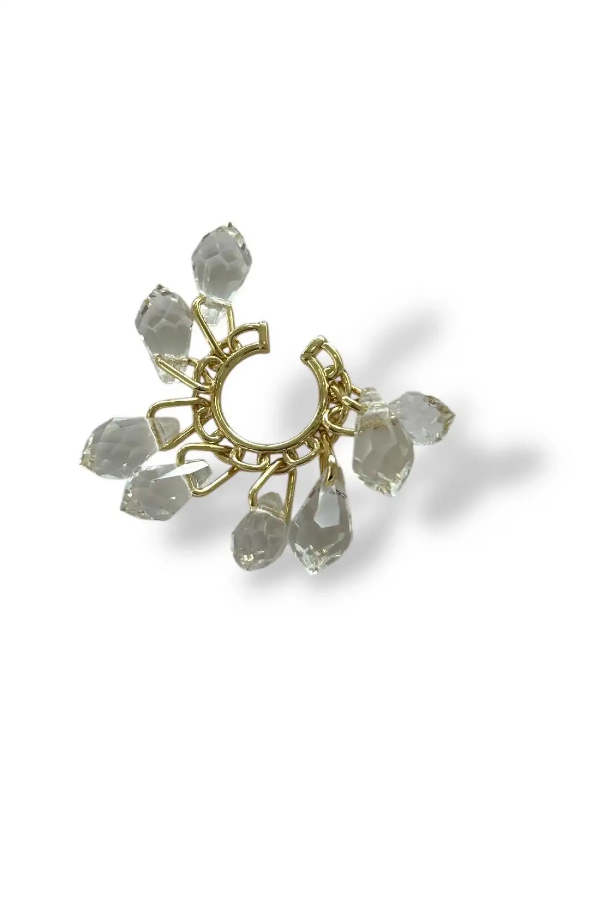 Altın Renk Boncuk Detaylı 14K Altın Kalpama TX Ear Cuff (Tek)