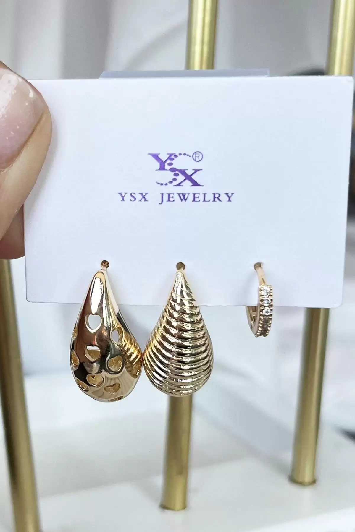 Altın Renk Bottega Detaylı VİP 3lü YSX Küpe Set