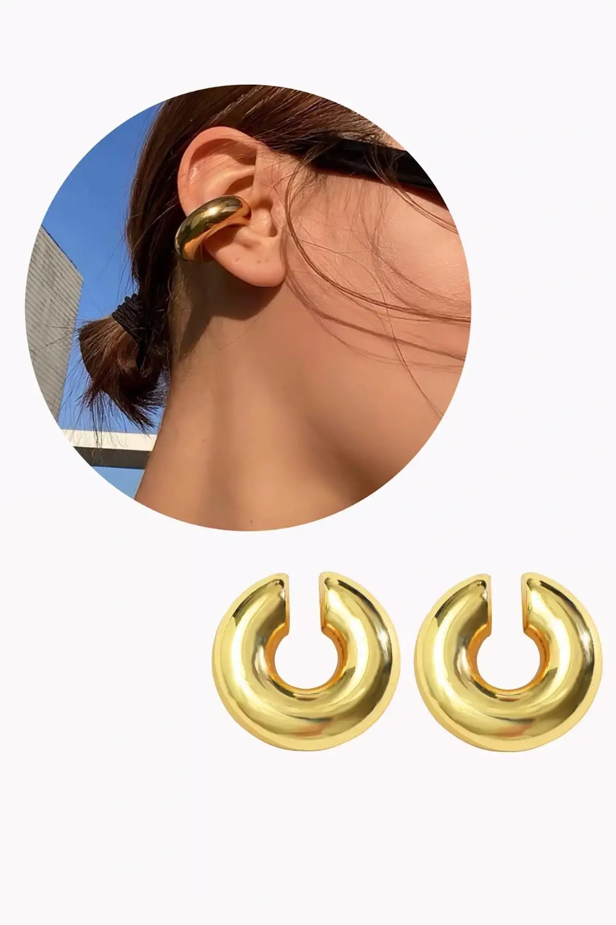 Altın Renk Çelik Ear Cuff (Çift)