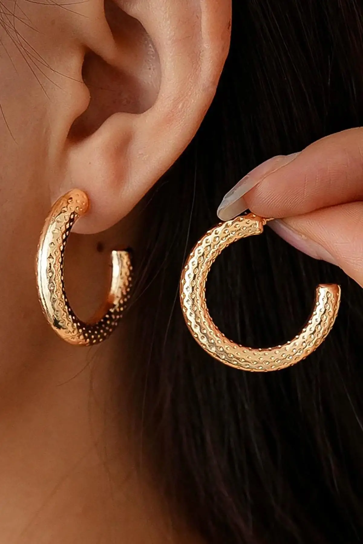 Altın Renk Çelik Halka Küpe (Çift)