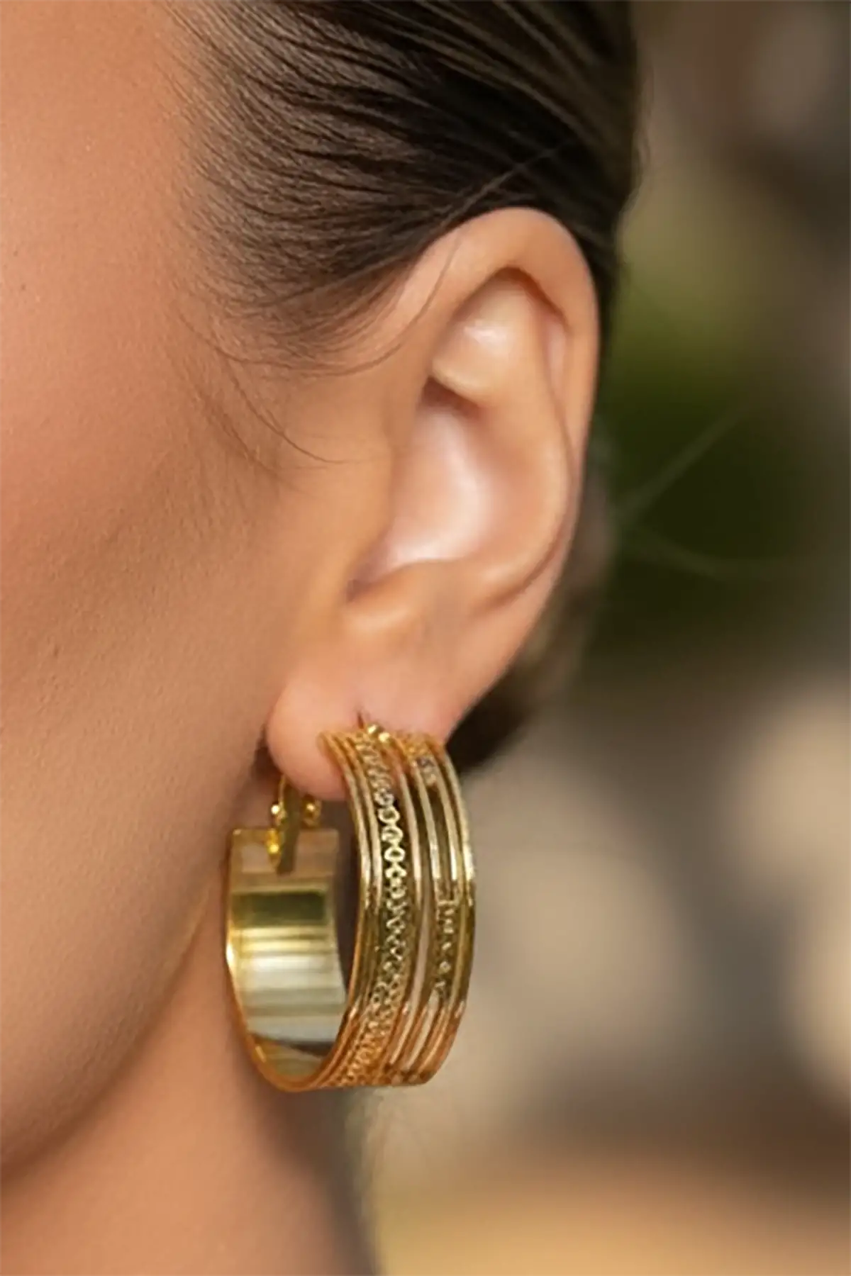 Altın Renk Çelik Halka Küpe (Çift)