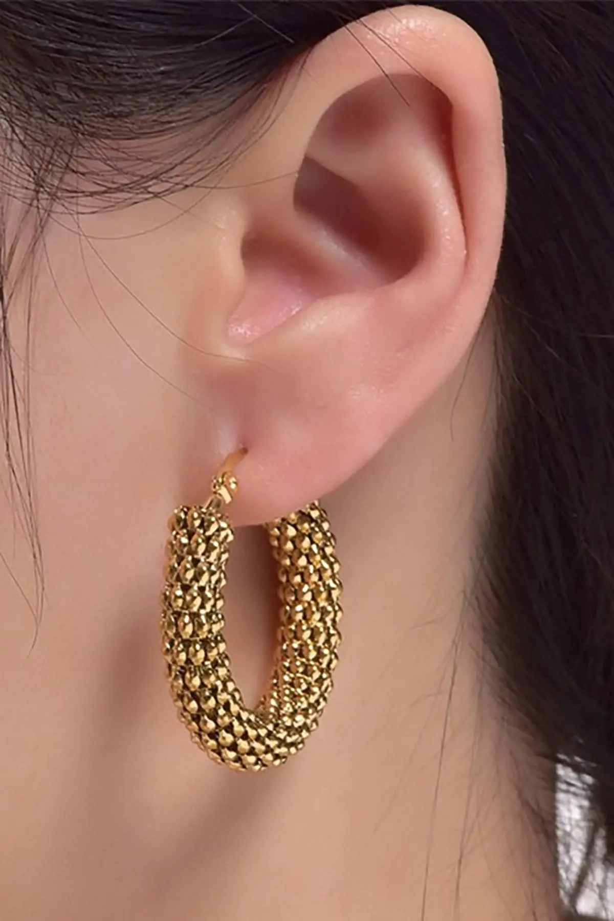 Altın Renk Çelik Halka Küpe (Çift)