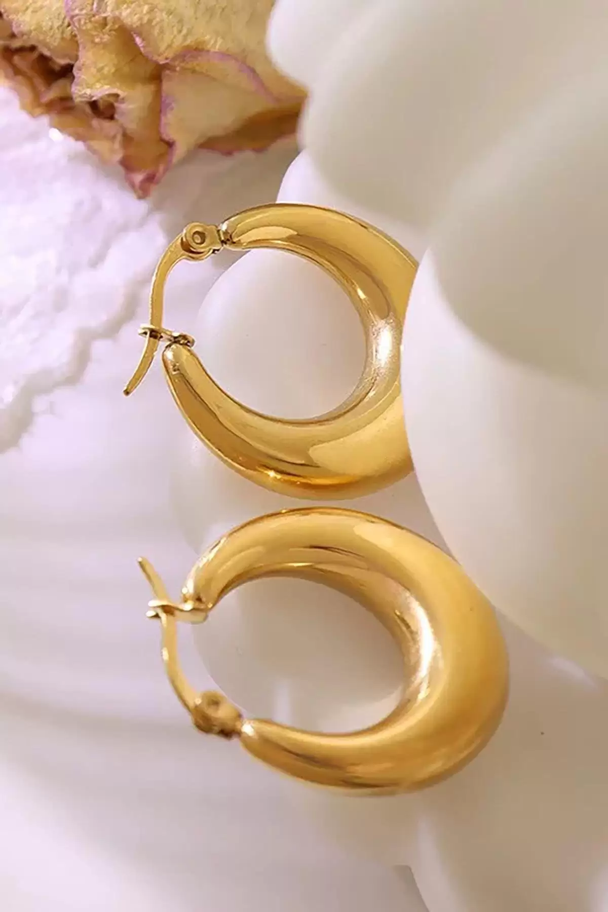 Altın Renk Çelik Halka Küpe (Çift)