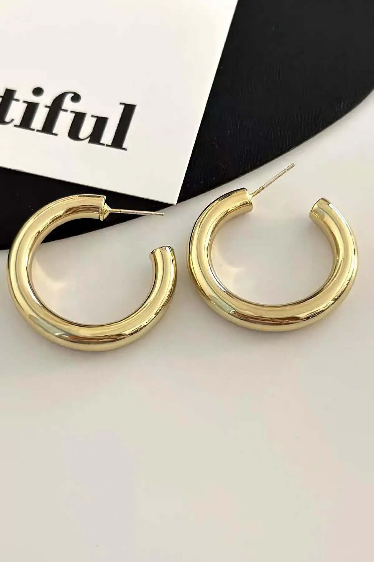 Altın Renk Çelik Halka Küpe (Çift)