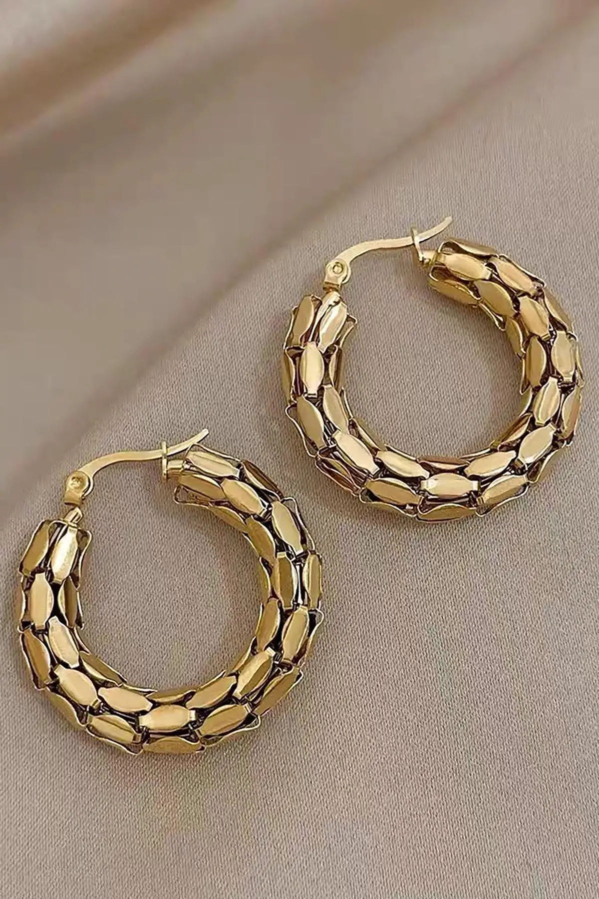 Altın Renk Çelik Halka Küpe (Çift)