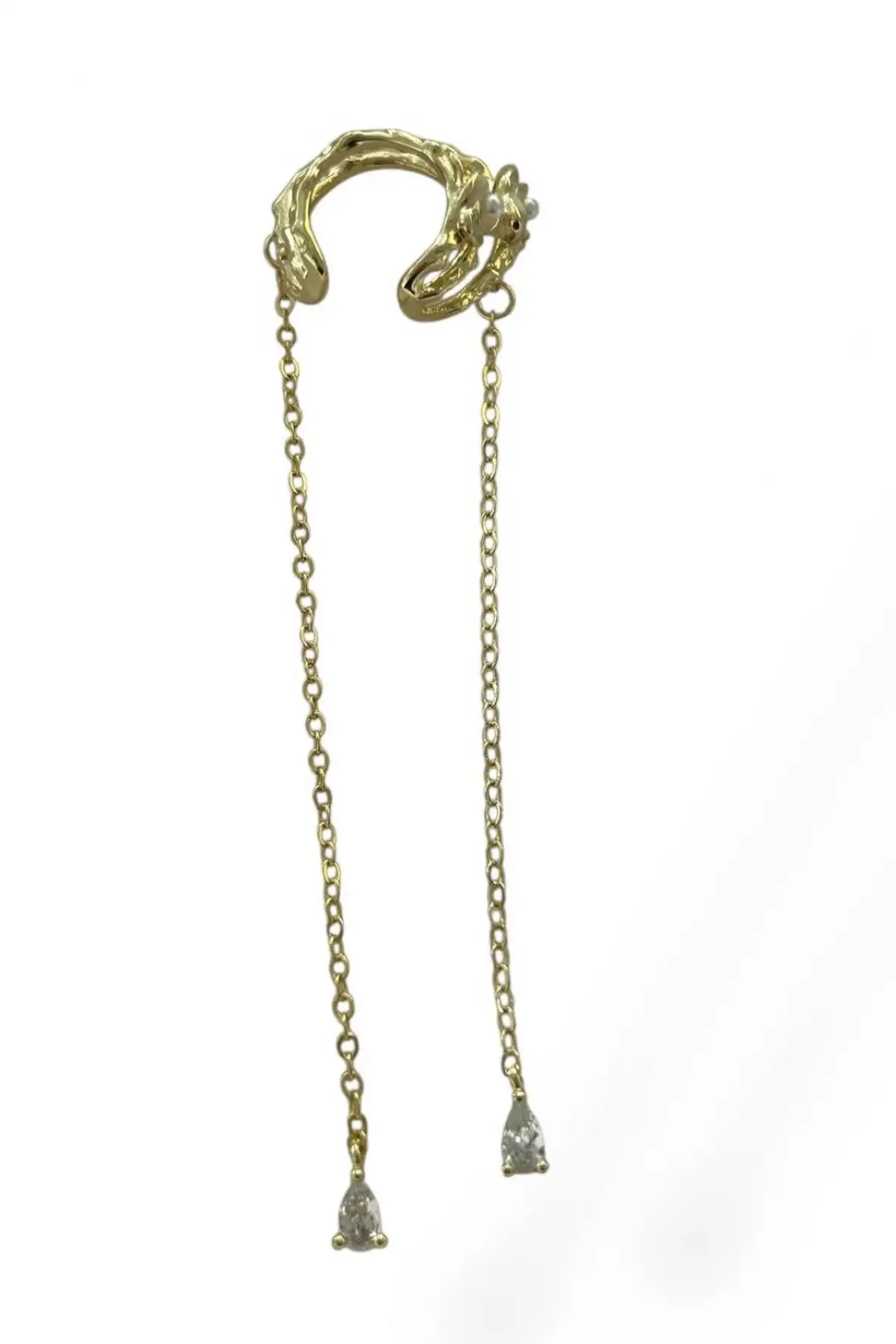 Altın Renk Çiçek Figürlü 14K Altın Kaplama Kulak Aksesuarı (Tek)