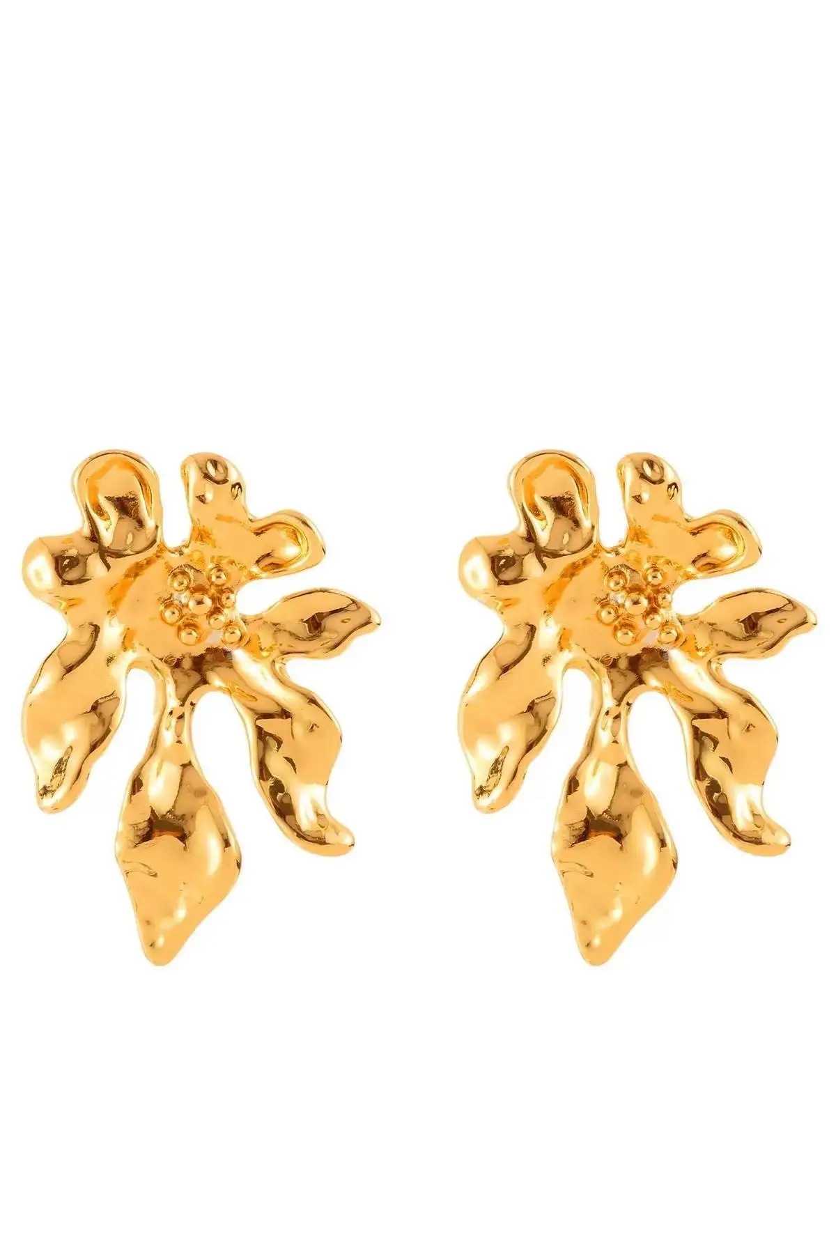 Altın Renk Çiçek Figürlü Çelik Küpe (Çift)