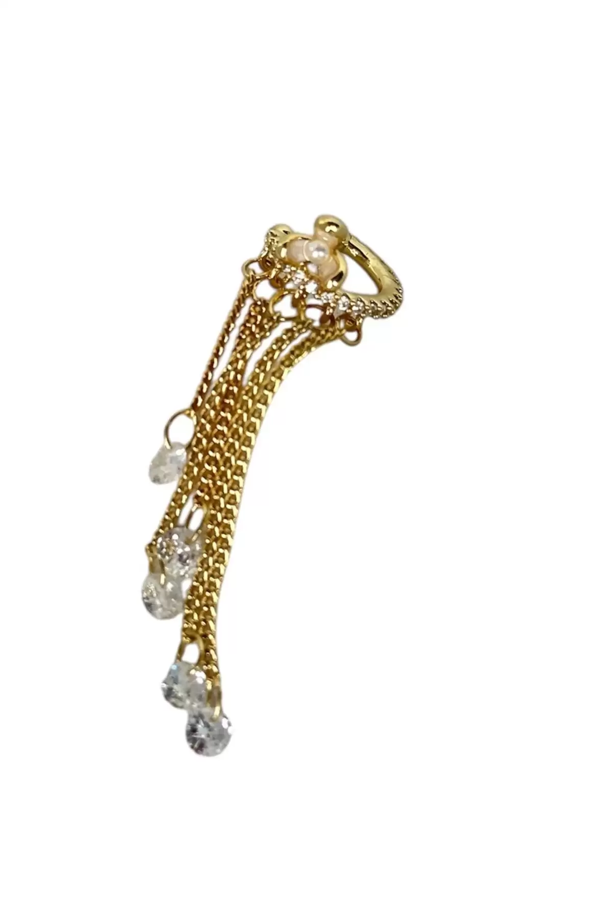 Altın Renk Çiçek Figürlü Sallantılı Ear Cuff (Tek)
