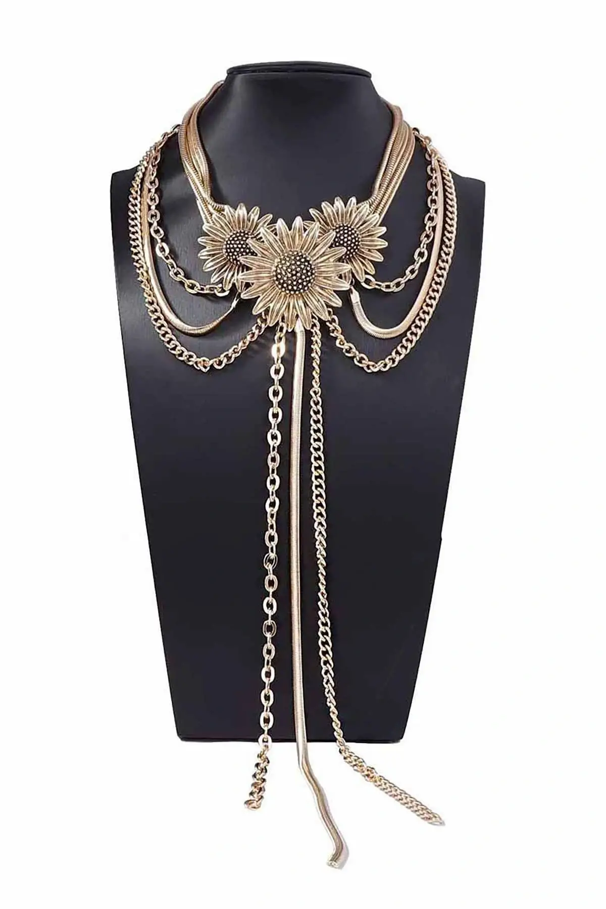 Altın Renk Çiçek Figürlü Tasarım Kolye