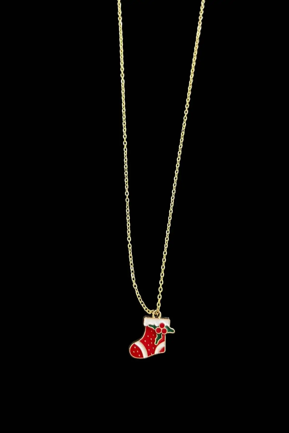 Altın Renk Çorap Figürlü Çelik Yılbaşı Kolyesi