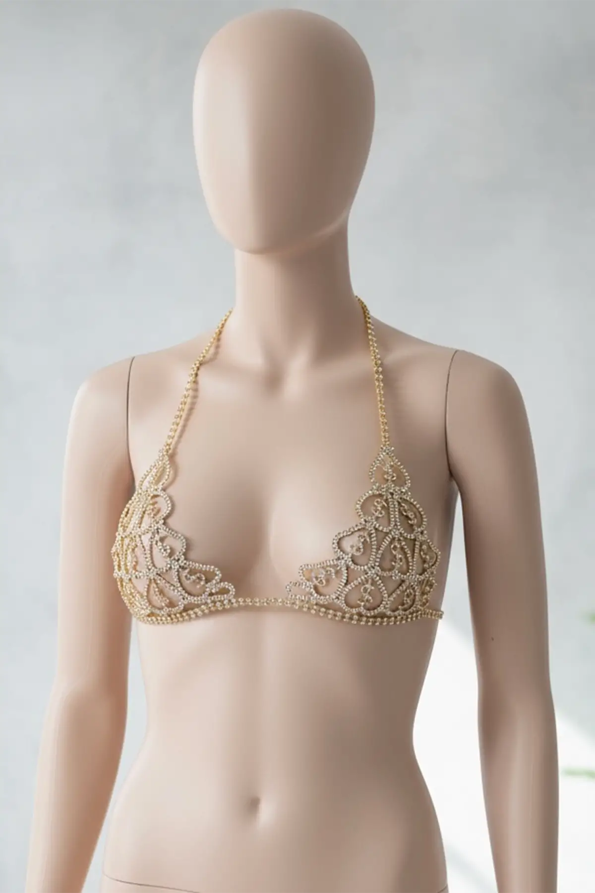 Altın Renk Dolar Figürlü Taşlı Bikini Üstü /Bralet /Vücut Aksesuarı
