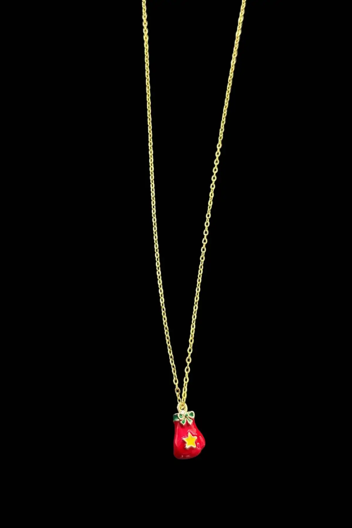 Altın Renk Eldiven Figürlü Çelik Yılbaşı Kolyesi